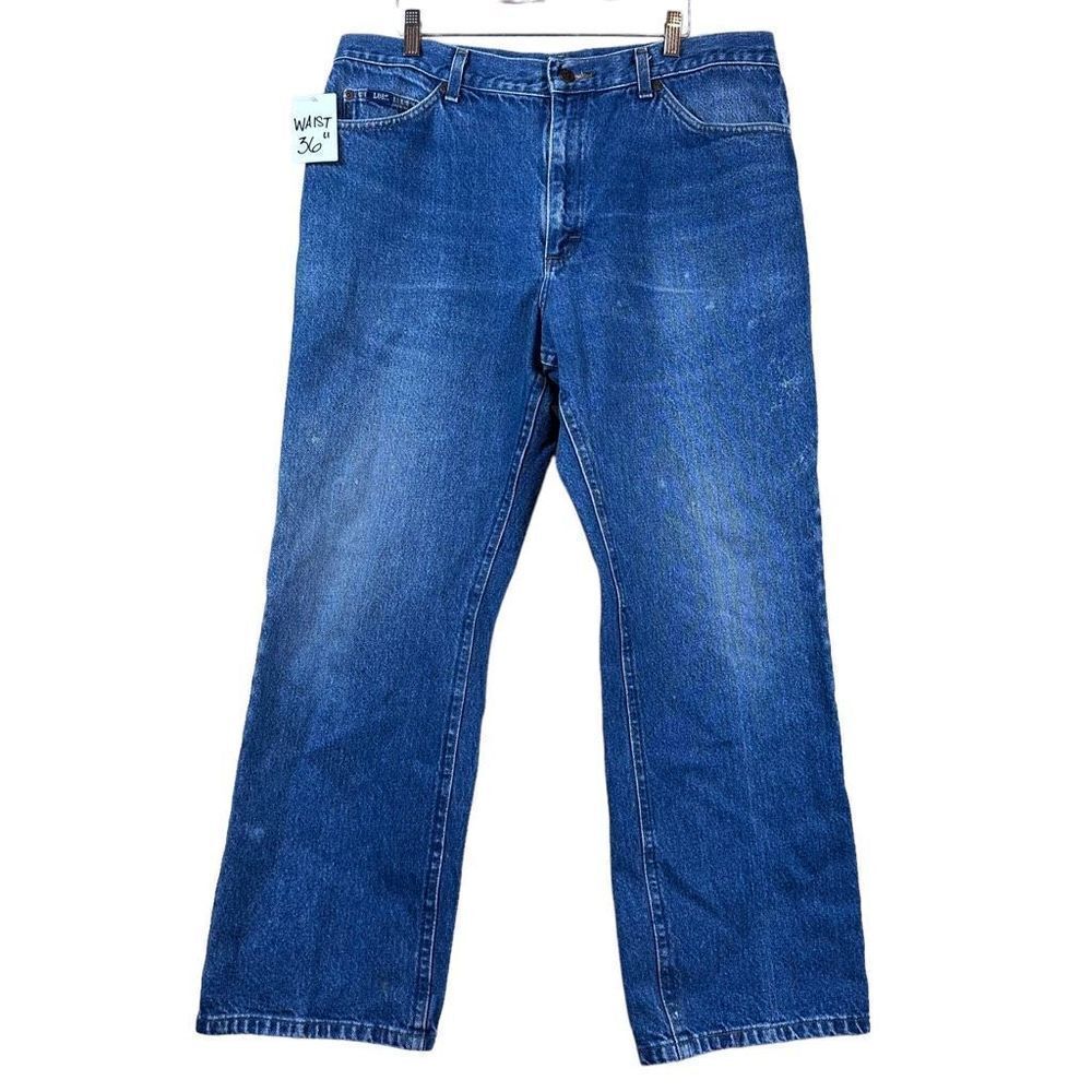 Vintage Lee Leather Patch Era Denim Jeans Waist Size 36